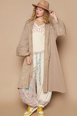 Elegant POL Flower Lace Trim Open Front Longline Cardigan for Women - Perfect Layering Piece
