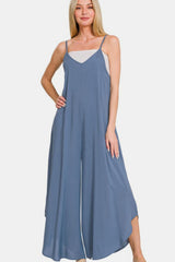Chic Zenana Spaghetti Strap Wide Leg Overalls with Functional Pockets