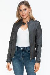 Snobbish Faux Leather Biker Jacket - Trendy, Edgy with Side Zip Pockets