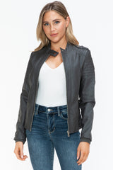 Snobbish Faux Leather Biker Jacket - Trendy, Edgy with Side Zip Pockets