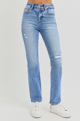 RISEN Women's Distressed High-Rise Ankle Straight Jeans - Chic Vintage Style with Comfort