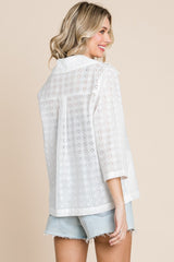 Culture Code Double Breasted Cotton Eyelet Jacket with Convenient Pockets