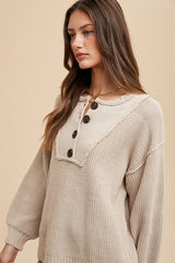 Annie Wear Women's Half Button Ribbed Hem Sweater - Chic & Cozy Style