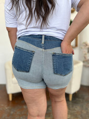 Judy Blue Color Block Denim Shorts - Full Size Trendy Summer Fashion