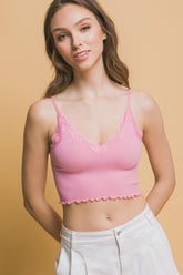 Love Tree Seamless Lace Detail Cropped Cami - Feminine & Elegant Summer Essential