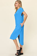 Elegant Round Neck Short Sleeve Slit Dress - Sizes S to 3XL