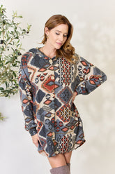 Heimish Multi-Color Printed Button-Up Hooded Jacket with Puff Sleeves