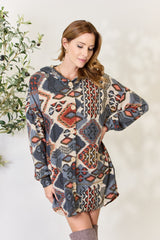 Heimish Multi-Color Printed Button-Up Hooded Jacket with Puff Sleeves