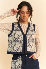 Davi & Dani Lace Patch Open Front Denim Vest - Trendy Layering Apparel