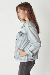 RISEN Distressed Denim Button-Up Jacket - Edgy Urban Style