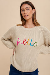 Annie Wear HELLO Embroidered Raglan Sleeve Sweater - Cozy & Trendy Knitwear