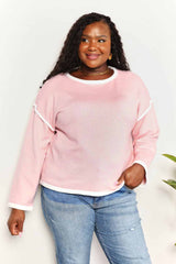 Contrast Detail Dropped Shoulder Knit Top - Elegant Boat Neck Pullover