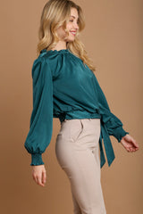 Umgee Women's Elegant Frill Tied Hem Long Sleeve Blouse - Fashionable & Versatile