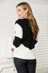 Stylish Two-Tone Openwork Rib-Knit Sweater - Cozy & Feminine Layering Essential