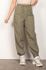 VERY J Women's Drawstring Woven Parachute Joggers - Trendy & Comfortable Casual Pants