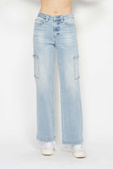 Judy Blue Full Size High Waist Straight Cargo Jeans - Trendy Utility Style with Versatile Pockets