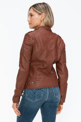 Snobbish Women's PU Leather Biker Jacket with Side Zip Pockets - Edgy Fashion Staple