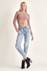 RISEN Women's Distressed Slim Cropped Jeans - Edgy & Chic Denim