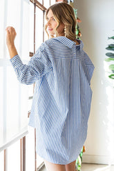 First Love Women's Striped Button Down Shirt with High-Low Hem - 100% Cotton