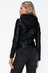 Trendy Faux Leather Zip-Up Jacket with Drawstring Hood - Snobbish Collection by NK Wears