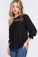ACTIVE BASIC Women's Lace Panel Flounce Sleeve Blouse - Elegant & Feminine Top