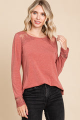 Elegant Full-Size Lace Detail Round Neck Women's T-Shirt - Sophisticated & Comfortable