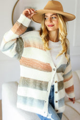Haptics Full Size Soft Fuzzy Stripe Button Down Sweater Cardigan - Cozy & Stylish