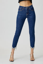 RISEN Embellished Mid Rise Crop Skinny Jeans - Trendy & Comfortable Denim