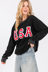 Sage + Fig USA Letter Patch Round Neck Sweatshirt - Cozy & Stylish Casual Wear