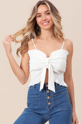 BiBi Women's Ruffled Smocked Ribbon Detail Cami - Chic & Feminine Top