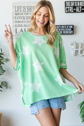 HOPELY Star Pattern Oversized Waffle Knit Women's T-Shirt – Trendy & Comfortable