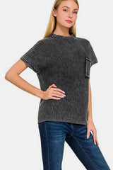 NK Wears Women's Mock Neck Cotton Sweater with Pockets - Short Sleeve Comfort