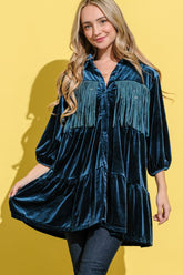 Fringe Detailed Velvet Shirt Dress by And The Why - Luxurious & Stylish