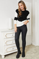 Stylish Two-Tone Openwork Rib-Knit Sweater - Cozy & Feminine Layering Essential