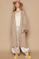 Elegant POL Flower Lace Trim Open Front Longline Cardigan for Women - Perfect Layering Piece