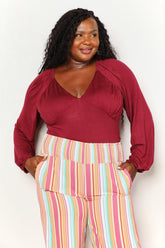 Culture Code Full Size V-Neck Bodysuit with Poet Sleeves - Chic and Versatile