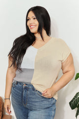 Trendy Color Block V-Neck Knit Top for Stylish Comfort