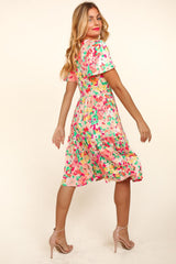 Chic Haptics Tiered Floral Midi Dress with Pockets - Feminine & Functional