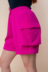White Birch High Waisted Knit Cargo Shorts with Drawstring & Pockets