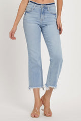 RISEN High Rise Raw Edge Crop Jeans - Stylish Denim with Modern Raw Hem