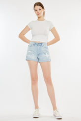 Kancan High Rise Repaired Mom Denim Shorts - Vintage Style & Comfortable Fit