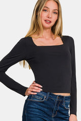 Zenana Women's Square Neck Fitted Long Sleeve T-Shirt - Stylish & Versatile Top