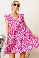 BiBi Leopard Print Cap Sleeve Tiered Mini Dress - Chic & Trendy