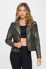 Coalition LA Studded Classic Women's Moto Faux Leather Jacket - Vegan Leather