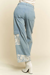 Davi & Dani Women's Lace Applique Wide Leg Jeans - Trendy Cotton Denim