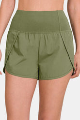 Zenana Women's High-Waisted Active Shorts with Zippered Back Pocket - Moisture-Wicking & Stretchy
