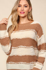Haptics Women's Distressed Striped Sweater - Trendy Contrast Knitwear