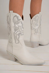 Beast Fashion Pointed Toe Rhinestone Mid Heel Boots - Chic & Glamorous Footwear