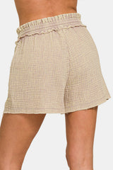 Zenana Women's Washed Frayed Hem Drawstring Cotton Shorts