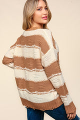 Haptics Women's Distressed Striped Sweater - Trendy Contrast Knitwear